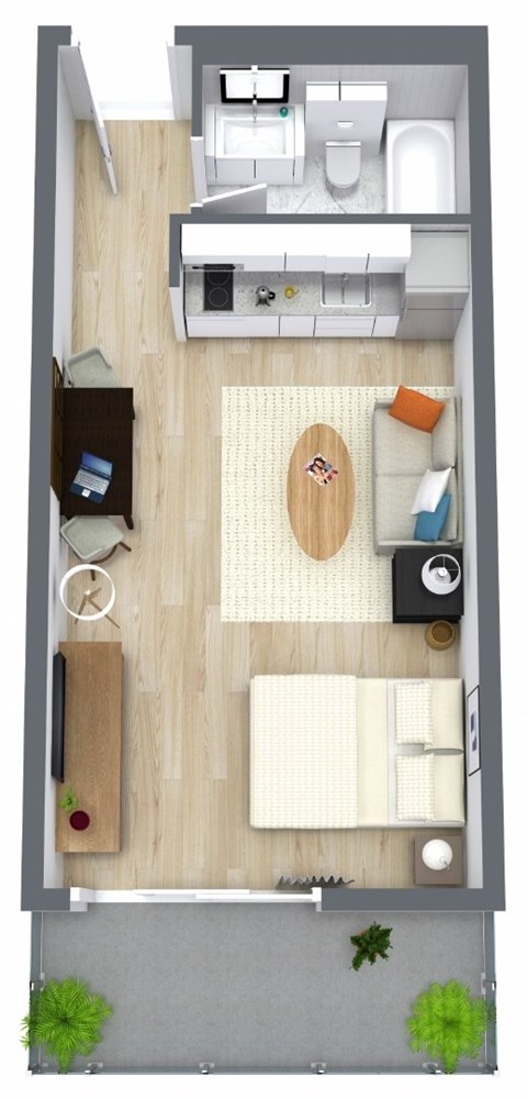 Floor plan for studio, 1 bath